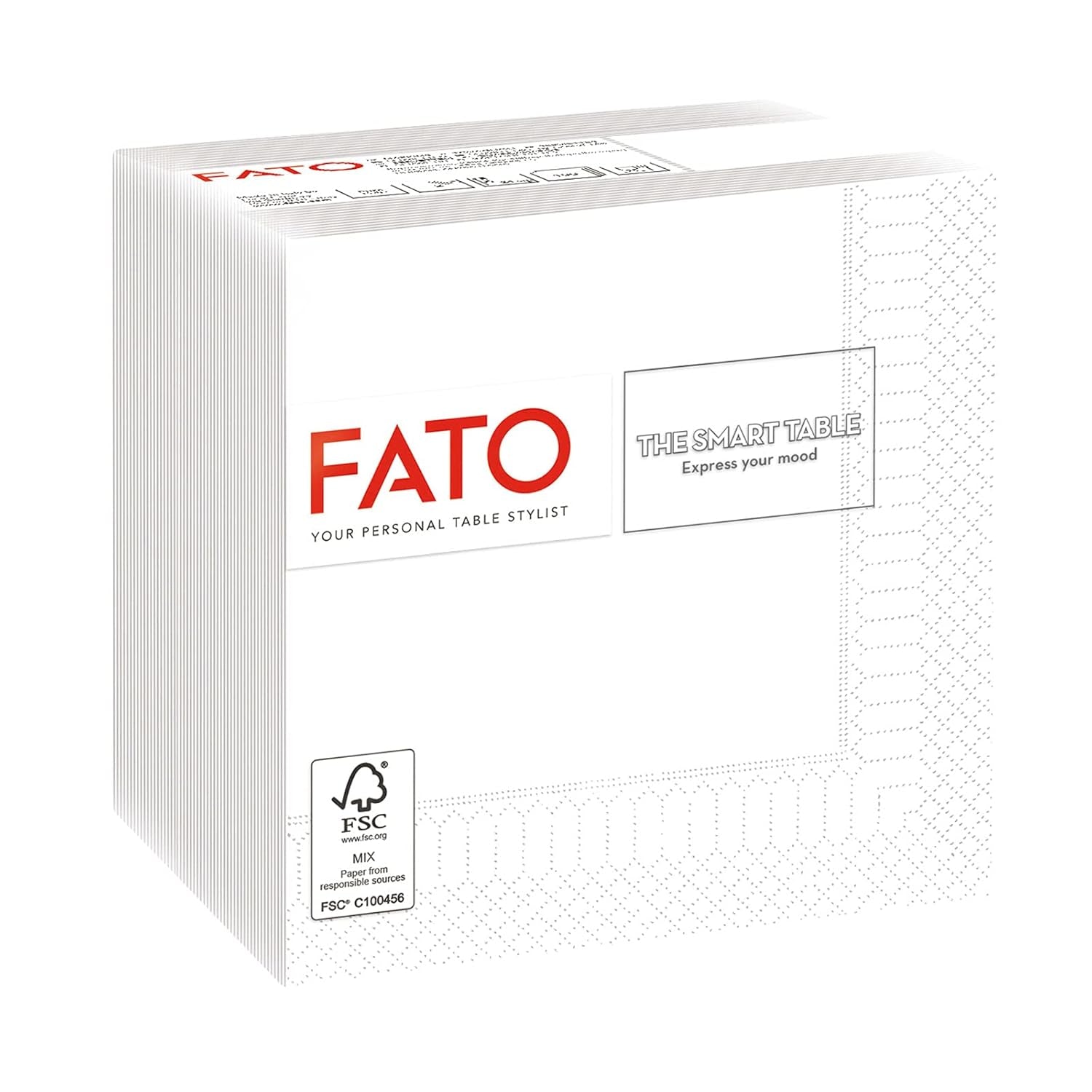 , Servilletas de papel desechables, ideales para aperitivos y cócteles, paquete de 100 servilletas, tamaño 24X24, 4 pliegues, 2 capas, blanco, papel de celulosa 100% pura, certificado Fsc (paquete de 6)