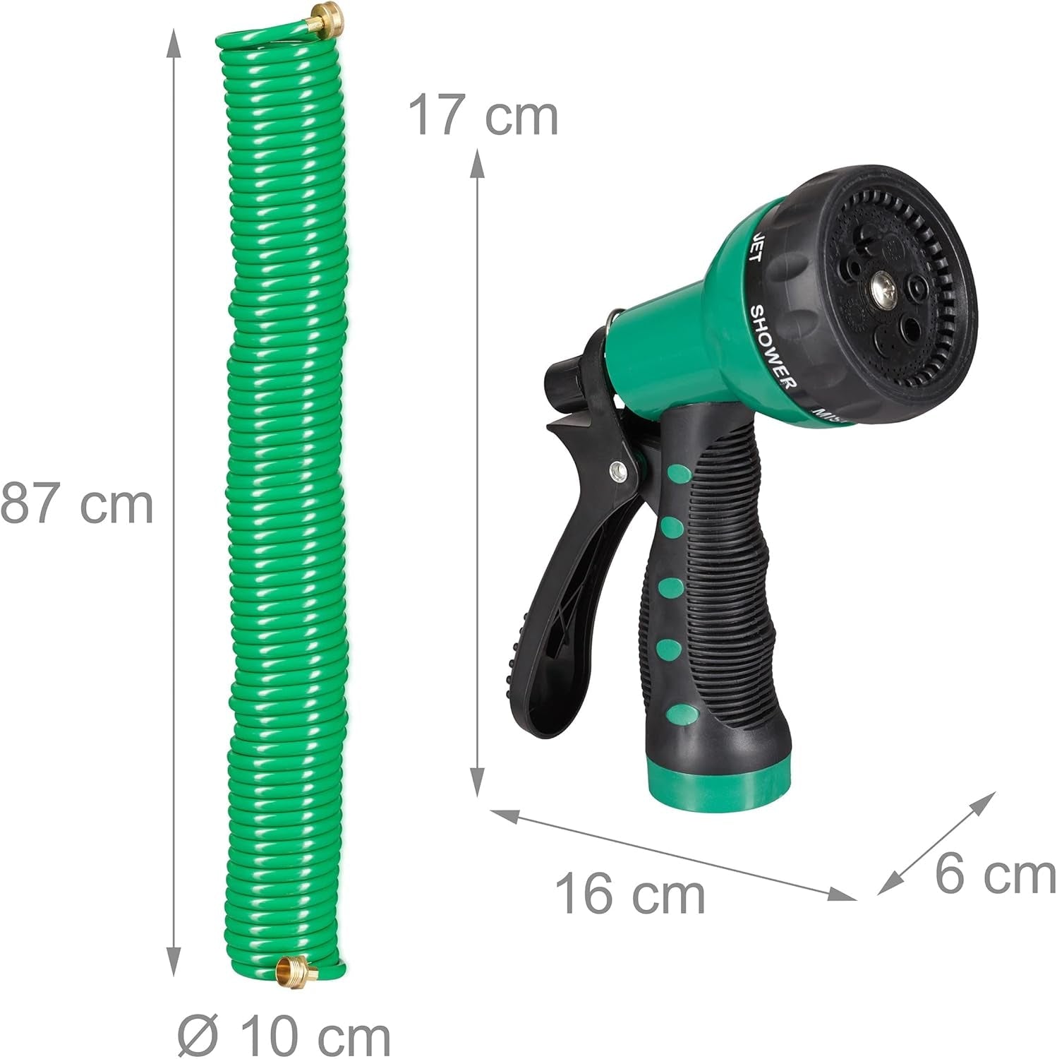 Relaxdays Manguera en Espiral Extensible hasta 20 m Manguera de jardín Flexible con rociador de Agua 7 Modos de rociado Verde