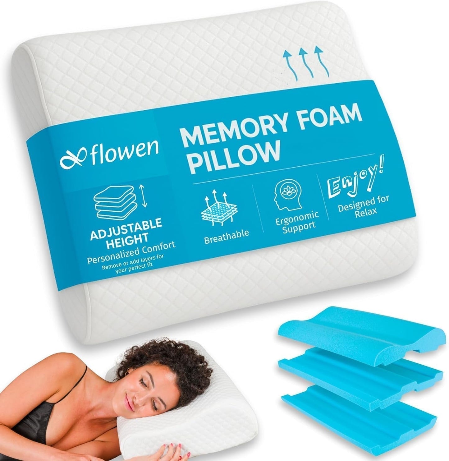 Soporte para el cuello Almohada de espuma viscoelástica ajustable en altura Almohada de cama ortopédica y ergonómica Almohada para aliviar el dolor de cuello Soporte para el cuello y antironquidos Polies lavables. Naty Shop Funda De Almohada Ortopédica Cervical Suave - 55X35X13/11 Cm