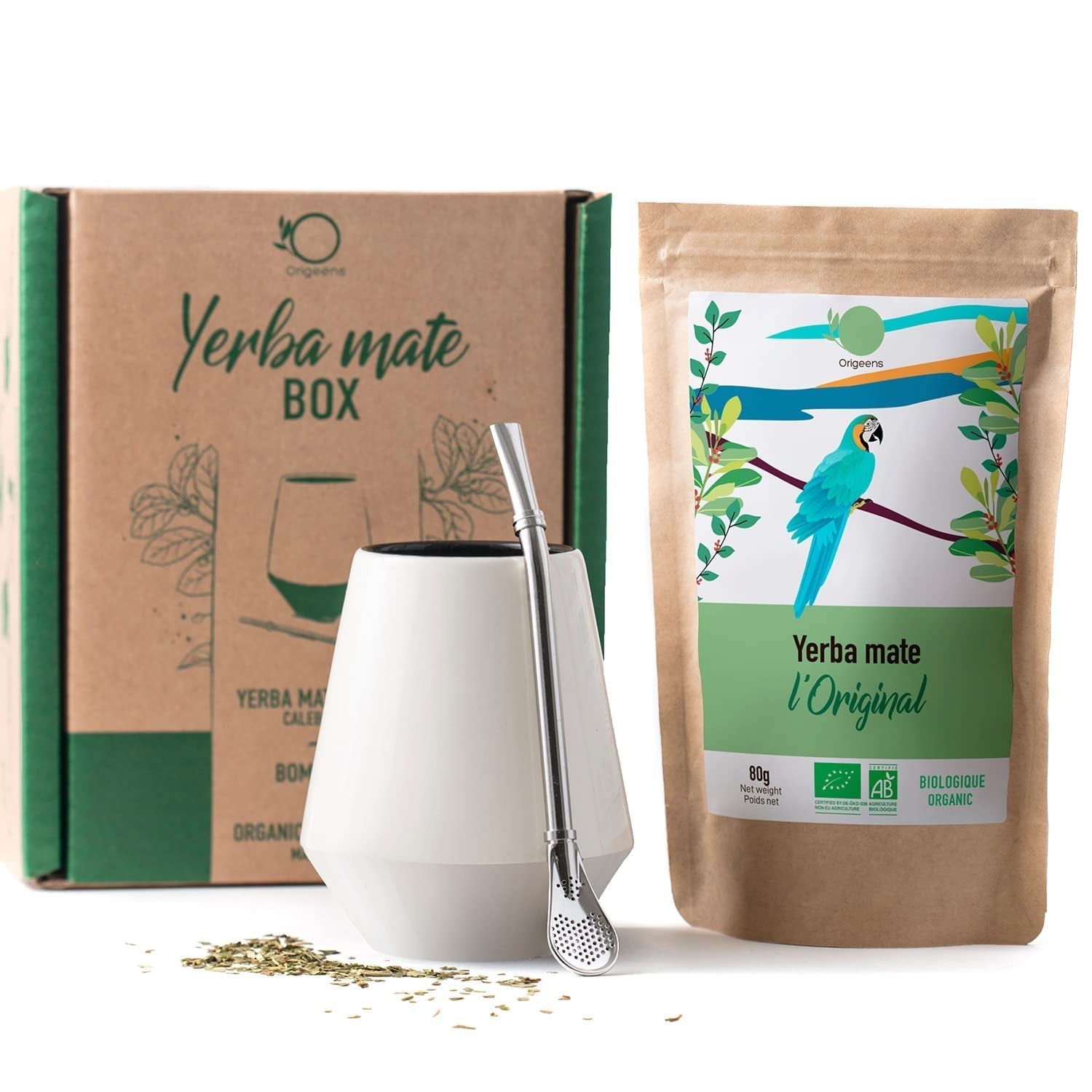 SET DE TÉ MATE ORIGEENS Con mate portugués, bombilla y Yerba Mate BIO - Set de regalo original