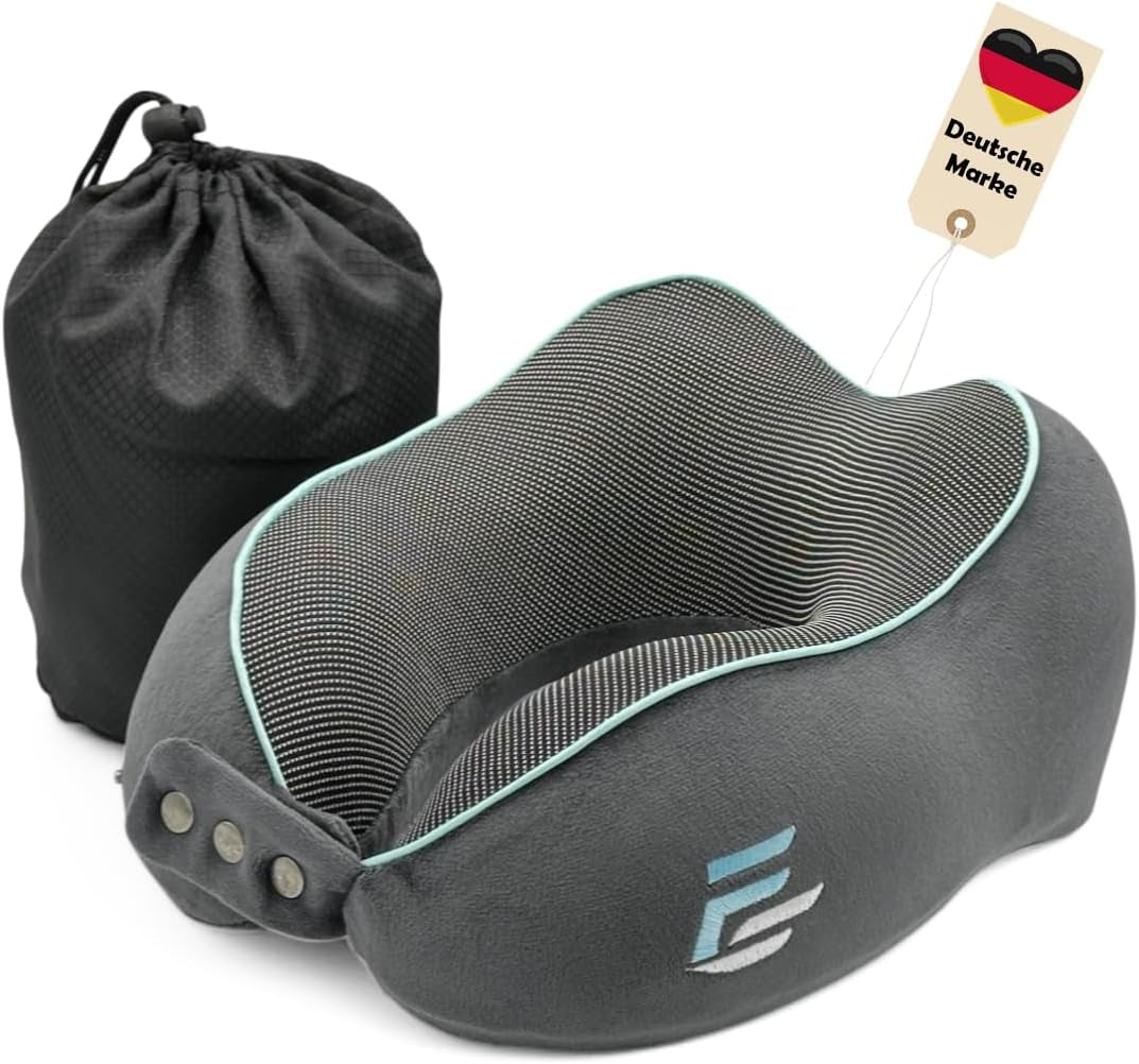 Almohada para el cuello de avión Flagshipper - almohada para el cuello para adultos - almohada para el cuello para automóvil - almohada de viaje de espuma viscoelástica - lavable con respaldo estrecho (terciopelo suave y transpirable) - ajustable, gris Naty Shop Almohadas ortopédicas cervicales Título predeterminado