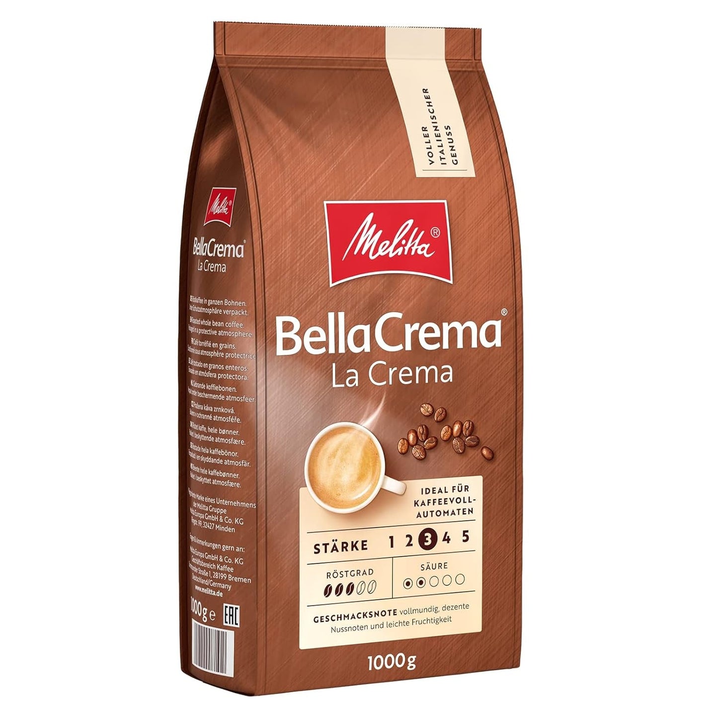 Melitta BellaCrema café en grano La Crema 1kg y café descafeinado BellaCrema Decaffeinato en grano 1kg