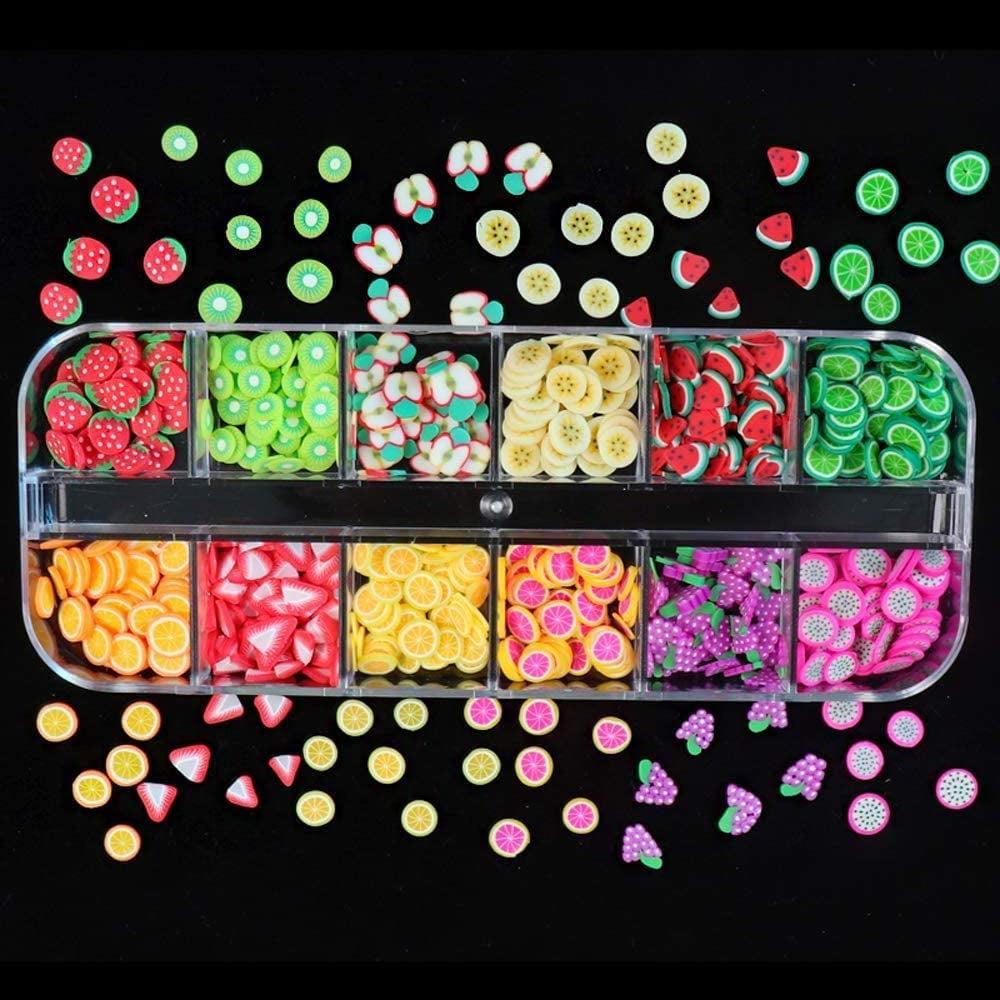 4 Set Nagel Obst Scheiben, Basicon Niedliche Obst Polymer Scheiben Obst Scheibe Nail Nagel 3D Obstscheibe Nail Art Slice para bricolaje Liefert Maniküre Dekoration Schleim Zubehör Nageldekorationen, 4 estilos
