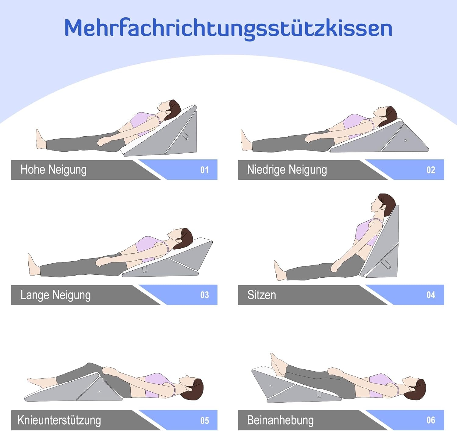 Almohada de cuña ajustable para niños, almohada de lectura de espuma de alta densidad para cama y sofá, almohada ergonómica para cabeza de cuña para apnea de reflujo del sueño, almohada para piernas/almohada de espalda para jugar y leer (blanco y gris)