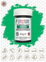 Colorante alimentario Sugarflair Colourflex Extra Paste Verde - Colorante alimentario comestible para crema de mantequilla, chocolate, pasta de azúcar, glaseado, fondant, mezclas para pasteles, masa y más - 25 g
