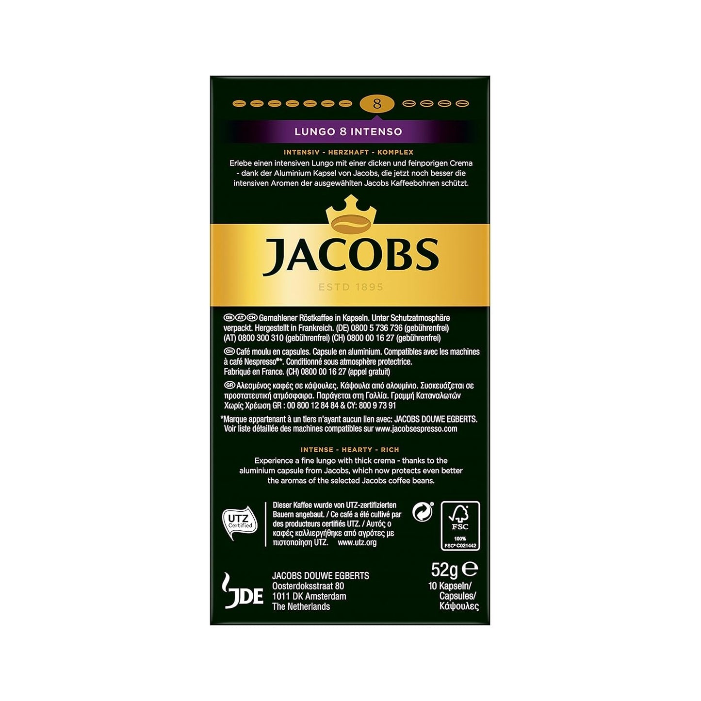 Jacobs Kapseln Lungo Intenso, Intensität 8 & Kapseln Espresso Intenso, Intensität 10,100 Cafeteras compatibles con Nespresso®*, paquete de 10, 10 x 10 unidades