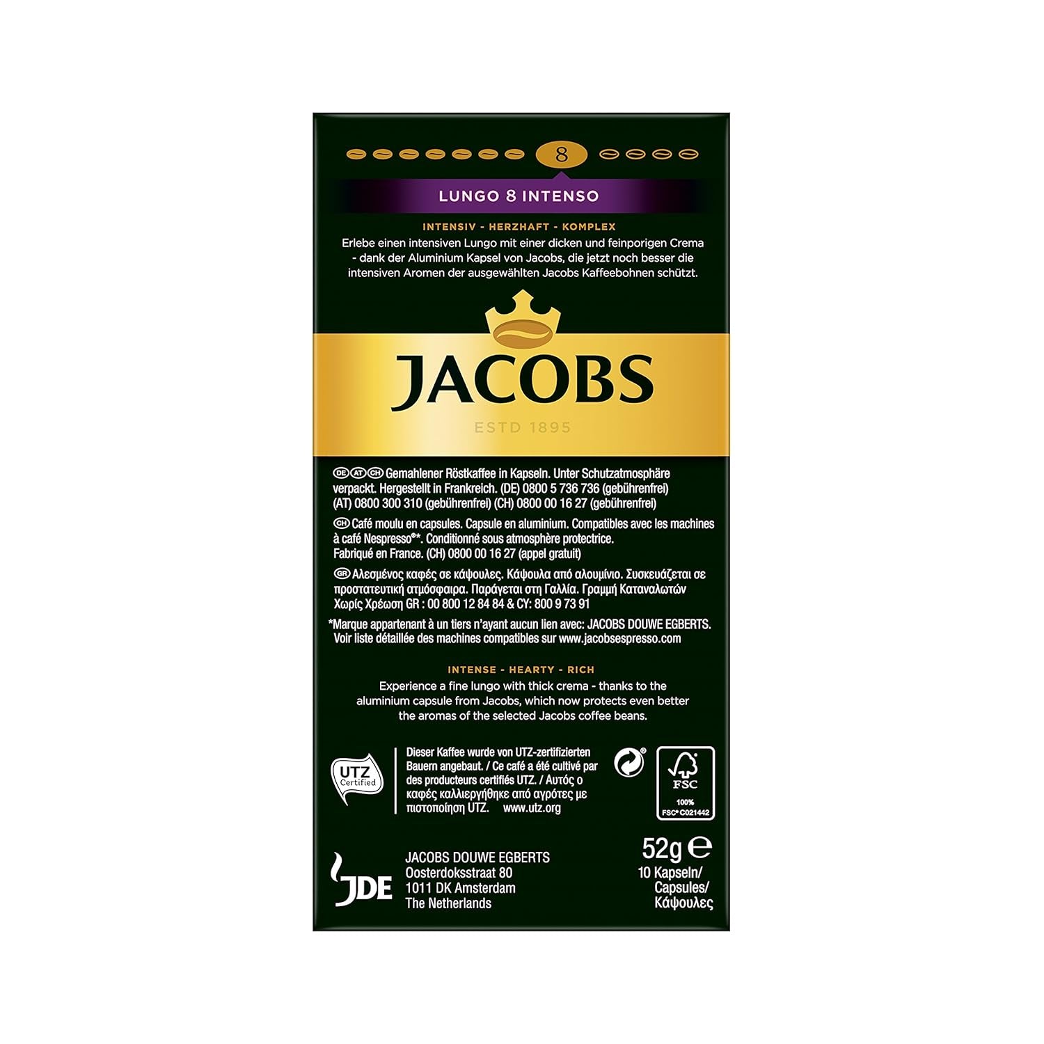 Jacobs Kapseln Lungo Intenso, Intensität 8 & Kapseln Espresso Intenso, Intensität 10,100 Cafeteras compatibles con Nespresso®*, paquete de 10, 10 x 10 unidades