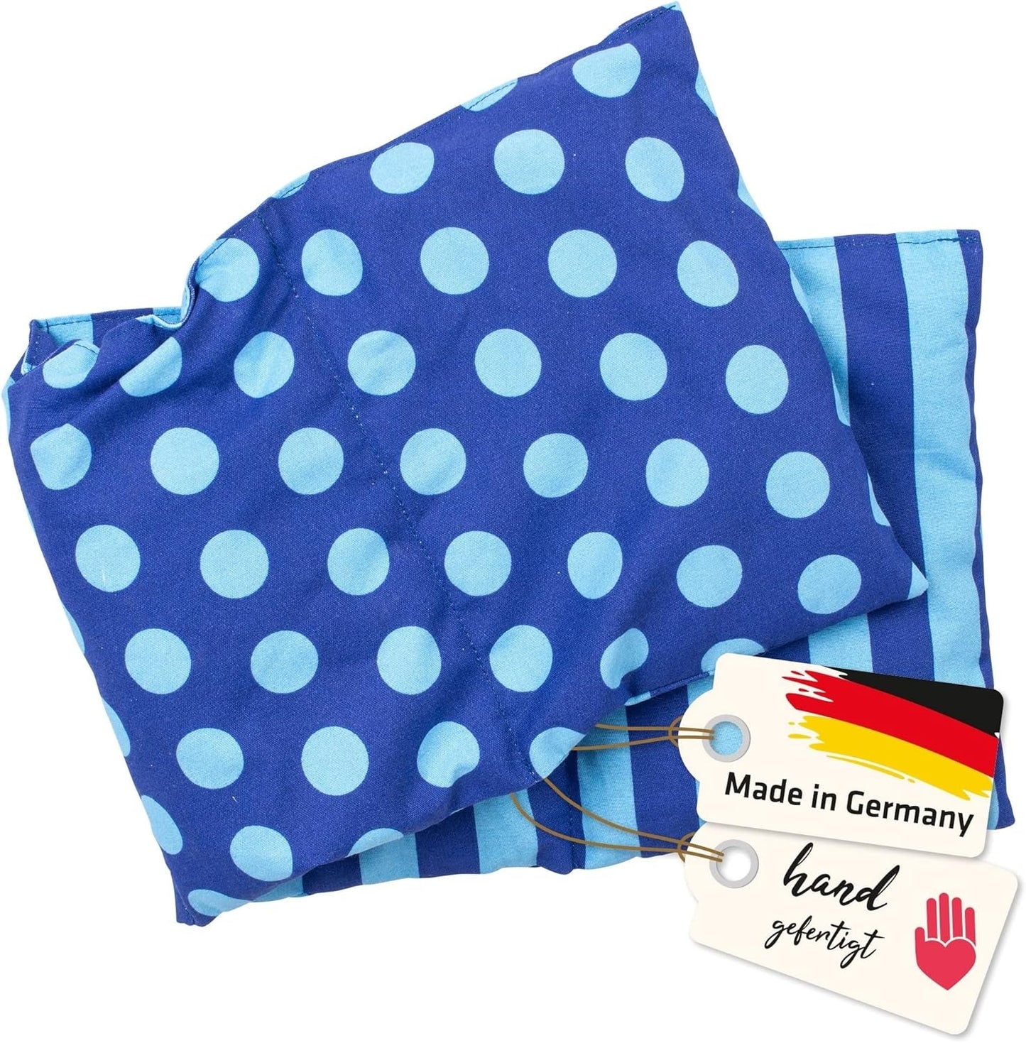 Almohada de huesos de cerezo Apto para microondas y horno - Azul con rayas y lunares I Hecho a mano I Fabricado en Alemania I Aprox. 20 X 60 Cm I Algodón Oeko-Tex I Almohada para espalda y cuello Almohadas ortopédicas cervicales Naty Shop Título predeterminado