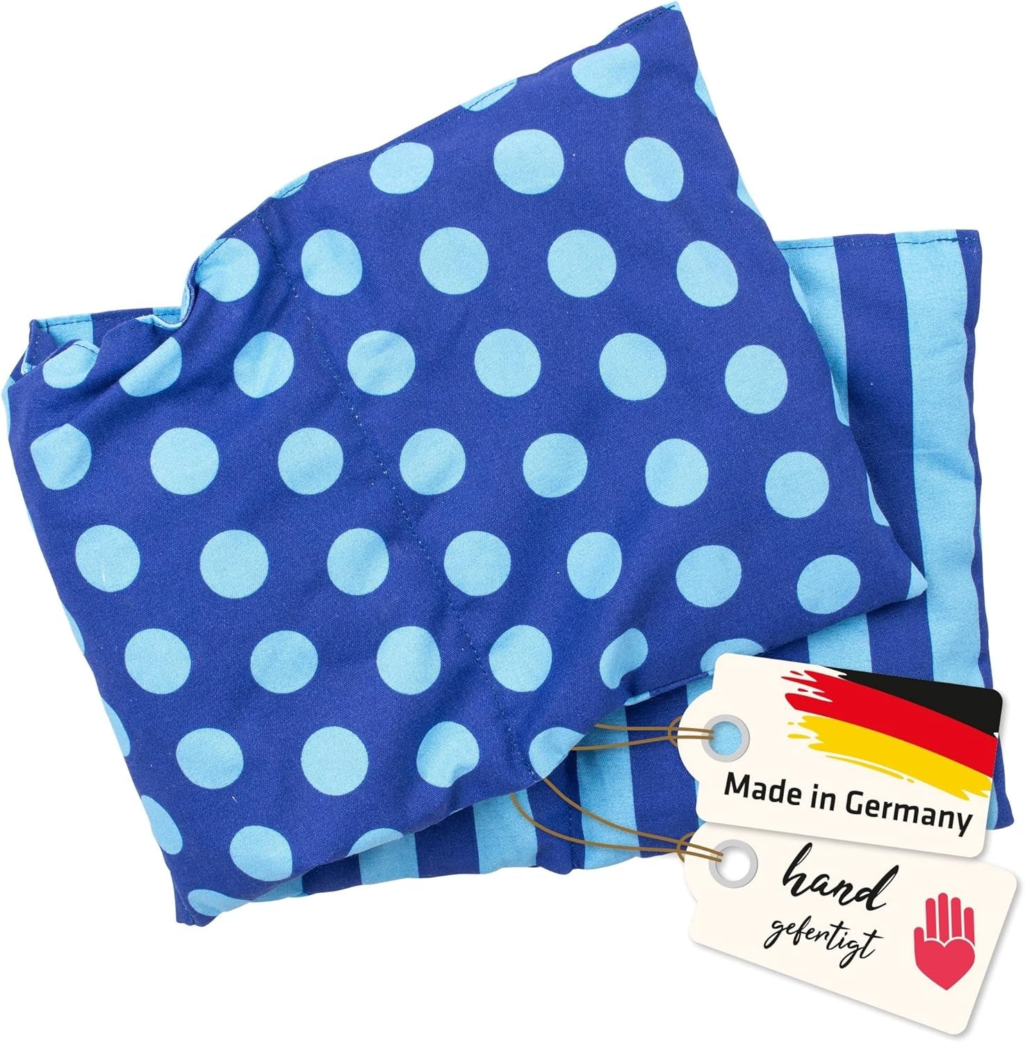 Almohada de huesos de cerezo Apto para microondas y horno - Azul con rayas y lunares I Hecho a mano I Fabricado en Alemania I Aprox. 20 X 60 Cm I Algodón Oeko-Tex I Almohada para espalda y cuello Almohadas ortopédicas cervicales Naty Shop Título predeterminado