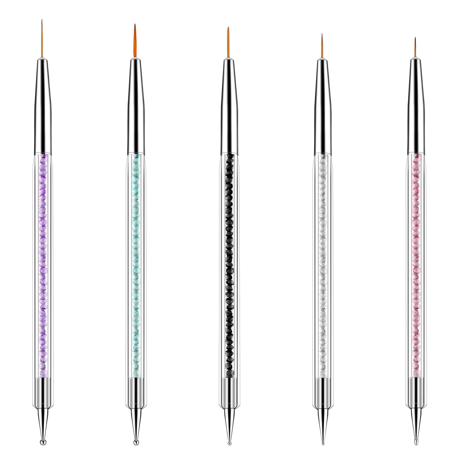 Juego de 5 pinsel para decoración de uñas, herramienta para puntear, Pinsel para Nailart, Nageldesign, bolígrafo para puntear de doble punta, Strass, acrílico profesional, Feinmalerei, diseño de uñas