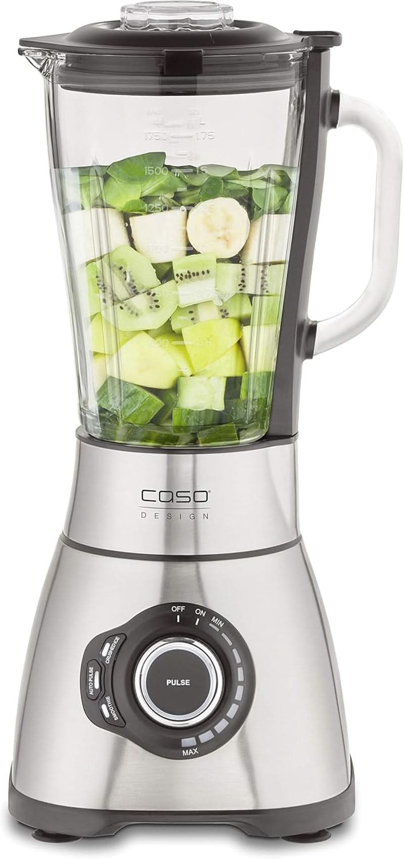 CASO B 1800 Powerblender-Set - Batidora con base, 28.000 U/Min, Vaso de vaso 1,75 L, Inkl. Trinkflasche Und Zerkleiner, Mezclador Testsieger Mit Sehr Gut, Edelstahl Naty Shop