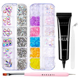 Makartt Gel Adhesivo de Diamantes de Imitación - Juego de Pegamento de Uñas UV de 15 ml con Dijes de Uñas Rosas, Joyería de Uñas con Círculo de Corazón y Accesorios de Diseño de Uñas para Manicura en el Hogar, Regalo del Día de San Valentín