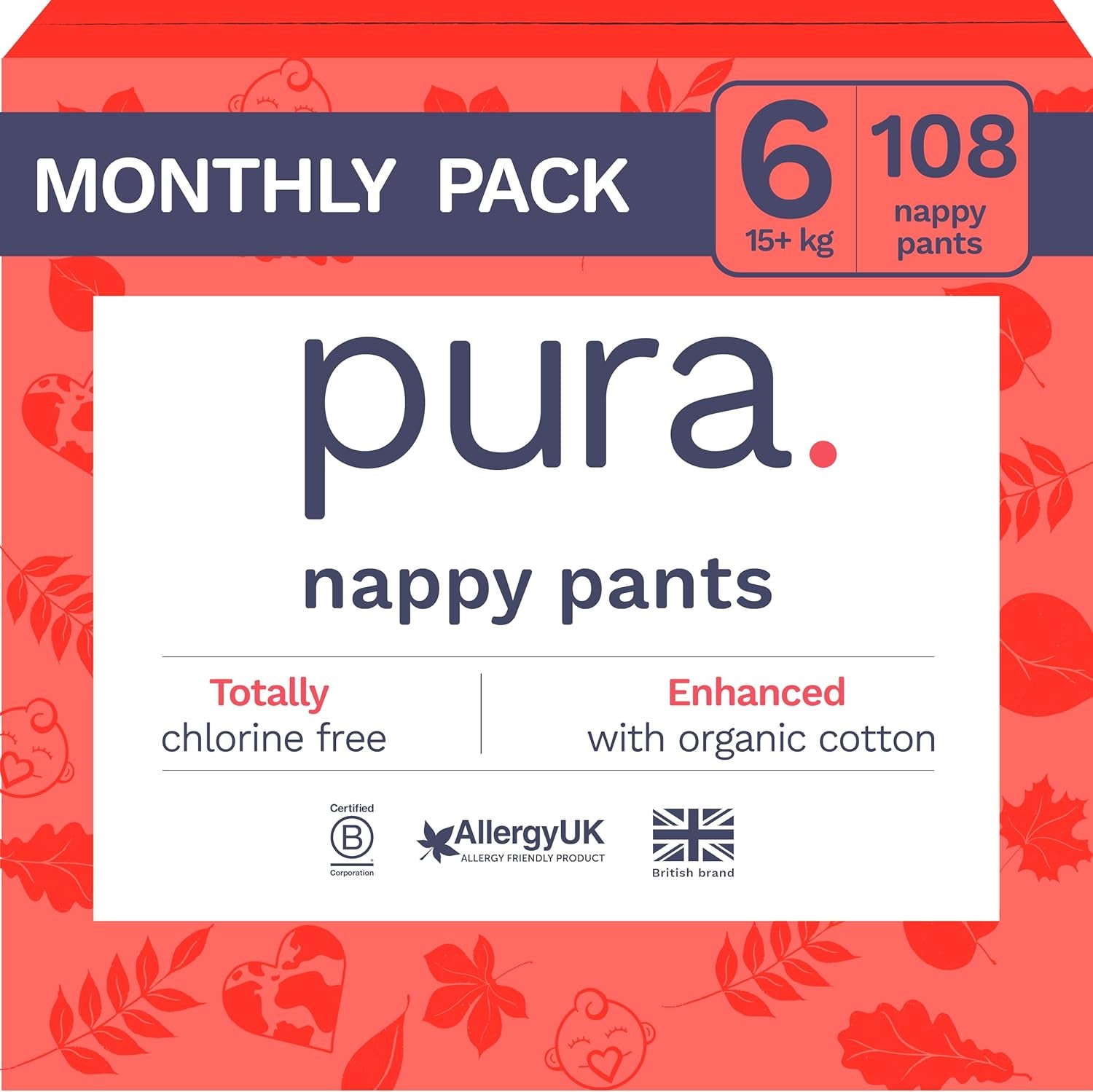 Bragas ecológicas, talla 7 (17 kg+), 16 piezas, ropa interior desechable para pieles sensibles y alérgicas, sin perfume, cierre lateral