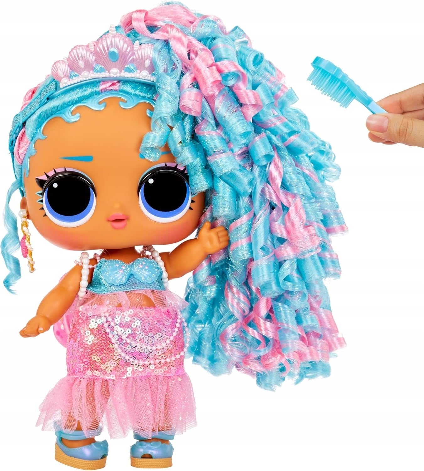 JAJAJA. ¡Sorpresa! Big Baby Hair Hair Hair – SPLASH QUEEN – 27,94 cm große Puppe mit 14 Überraschungen, Accessoires zum Teilen und echten Haaren – Für Kinder und Sammler ab 4 Jahren