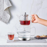 Karaca Dora Juego de tetera de vidrio de borosilicato con infusor de té de acero inoxidable, tetera de 2 litros y tetera de vidrio de 1 litro con infusor, tetera turca, Caydanlik, tetera de hierbas turca, té suelto, XL