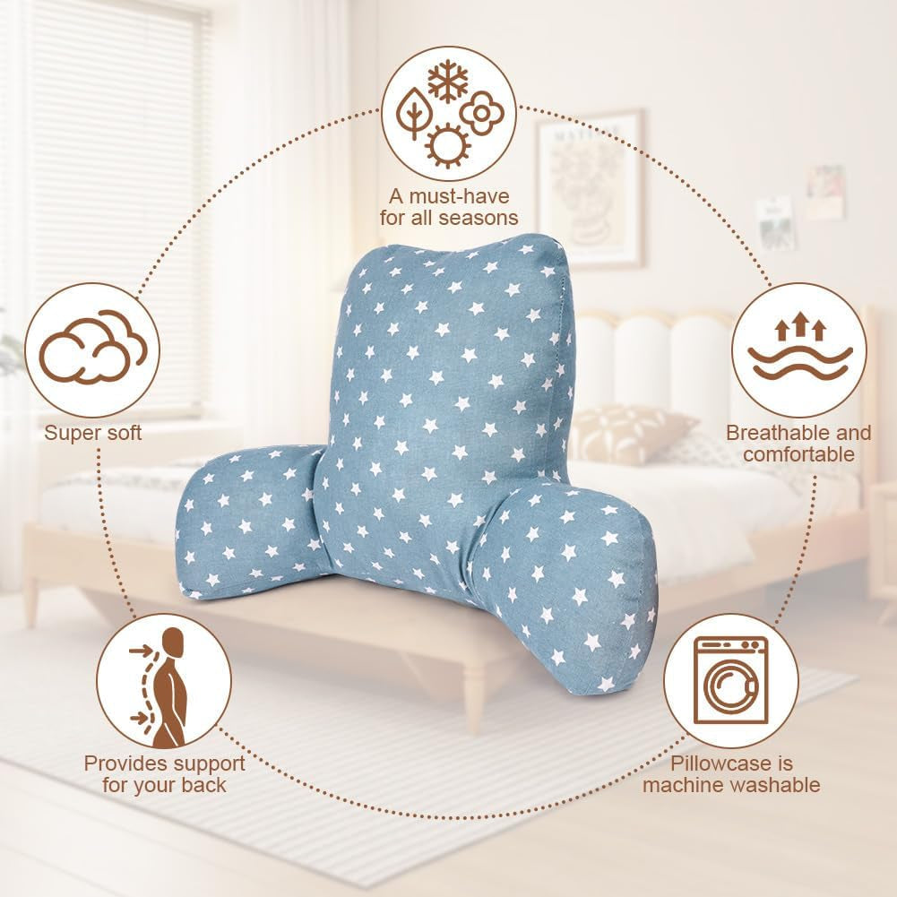 Almohada de lectura, almohada trasera con reposabrazos, respaldo en cama o sofá, almohada de reposo en cama para leer, trabajar y jugar
