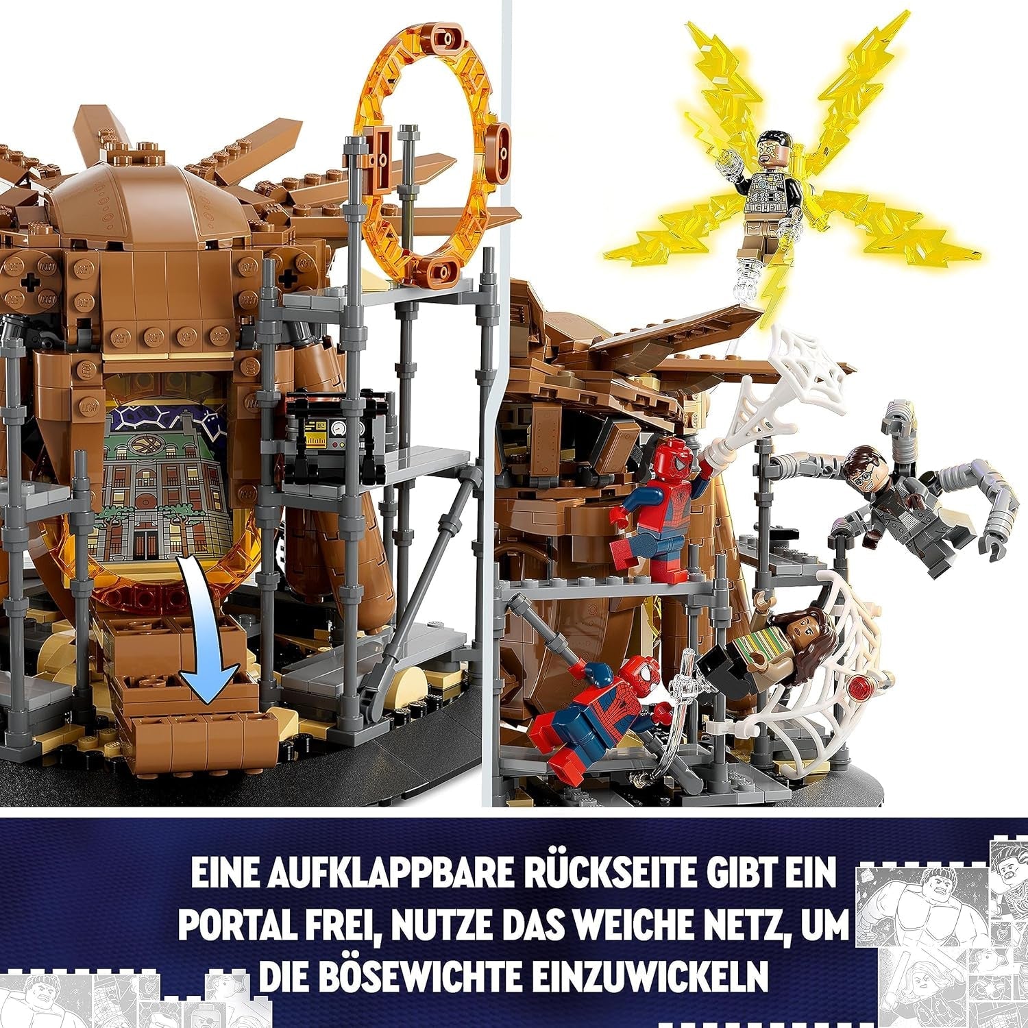 LEGO 76261 Marvel El Gran Enfrentamiento de Spider-Man, Spider-Man: No Way Home, set con 3 minifiguras de Peter Parker más el Duende Verde, Electro, Sandman, Ned, Doctor Strange y MJ, modelo coleccionable Juegos de construcción Besuche den LEGO-Store