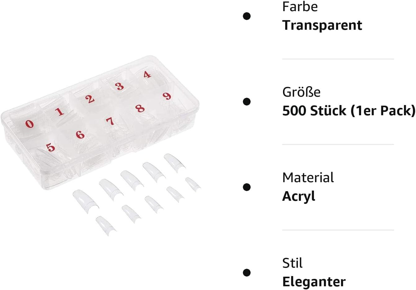 500 puntas de uñas postizas artificiales de acrílico francés natural con caja para mujeres y niñas