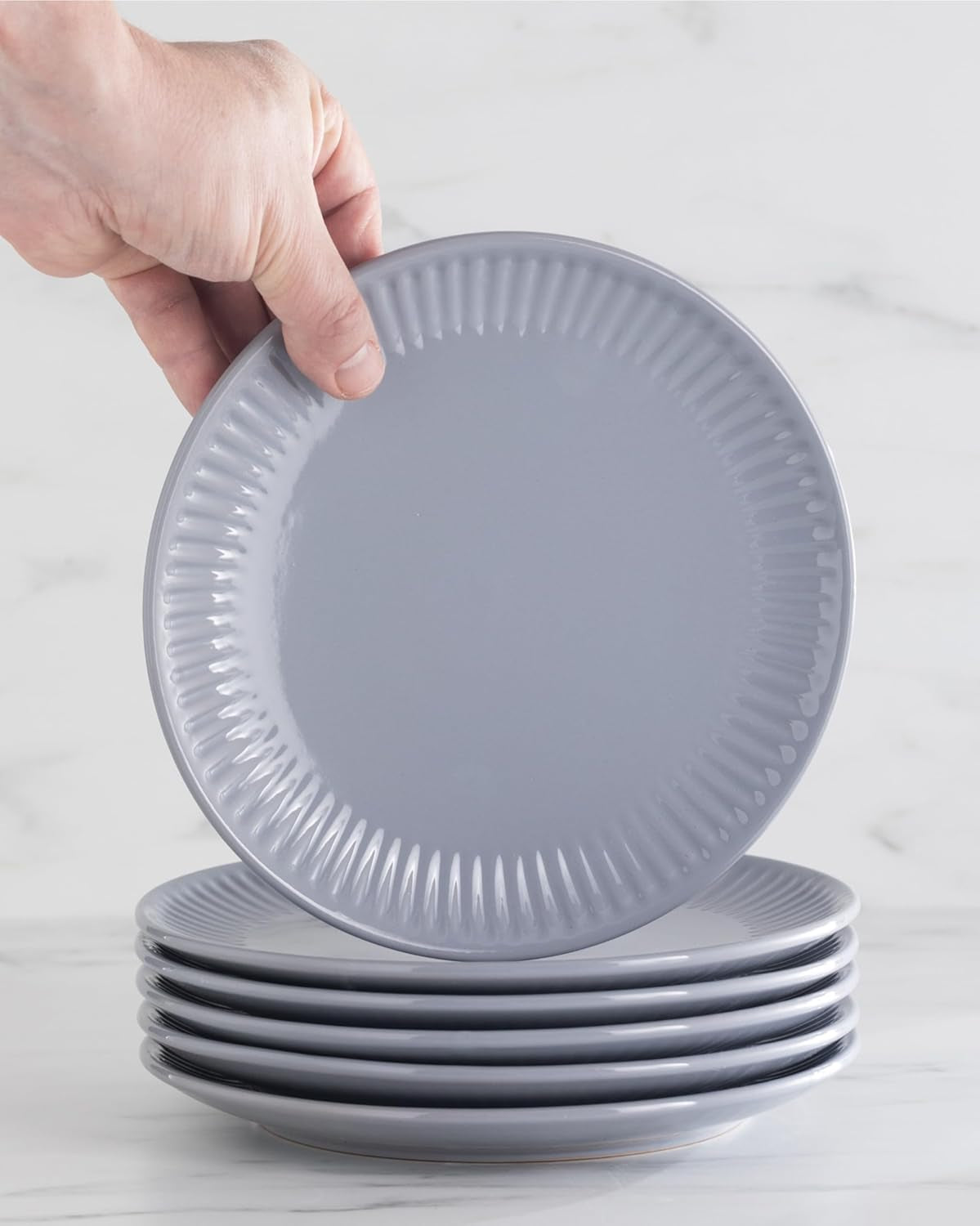 Vajilla de cerámica para 6 personas, Hygge, 24 piezas. GANADOR DE LA PRUEBA Juego de platos y cuencos de gres escandinavo Dreamy, servicio de mesa para 6 juegos de vajilla Pure Living en gris azul