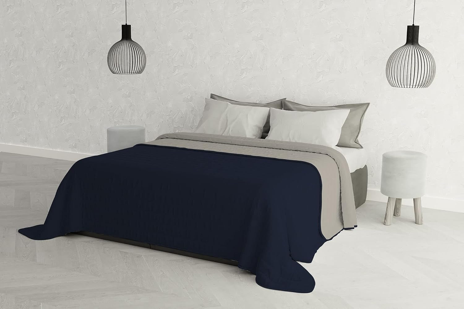 Ropa de cama italiana Estivo cama individual, lino, Aqua, 170 X 270 Cm Edredones y edredones Naty Shop Grigio Chiaro/Blu Scuro 260 X 270 Cm