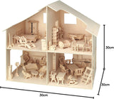 Pebaro Donau Elektronik _M880 Puzzle 3D Casa de Muñecas con Muebles, 30 x 30 x 30 cm, Natural