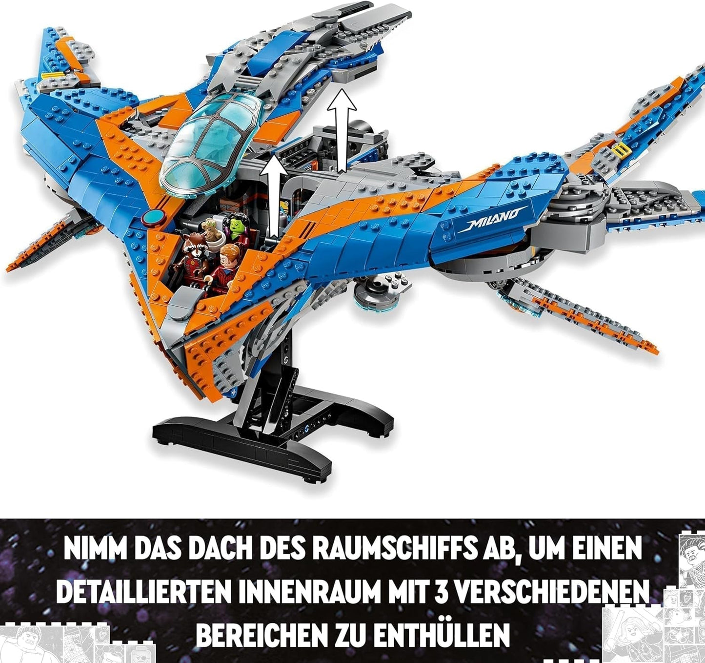 LEGO Marvel Guardianes de la Galaxia: Modelo de Nave Espacial de Construcción Milano con 4 Minifiguras de Superhéroes Volador de Los Vengadores para Aventuras Espaciales Regalo para niños y niñas 76286 Juegos de construcción Beuche den LEGO-Store
