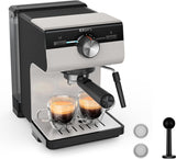 Cafetera espresso KRUPS Authentic+, 15 bar, funcionamiento intuitivo, diseño sofisticado, boquilla de vapor, accesorios ampliados incluidos, Bullet Dark silver/Acero inoxidable, XP384G10