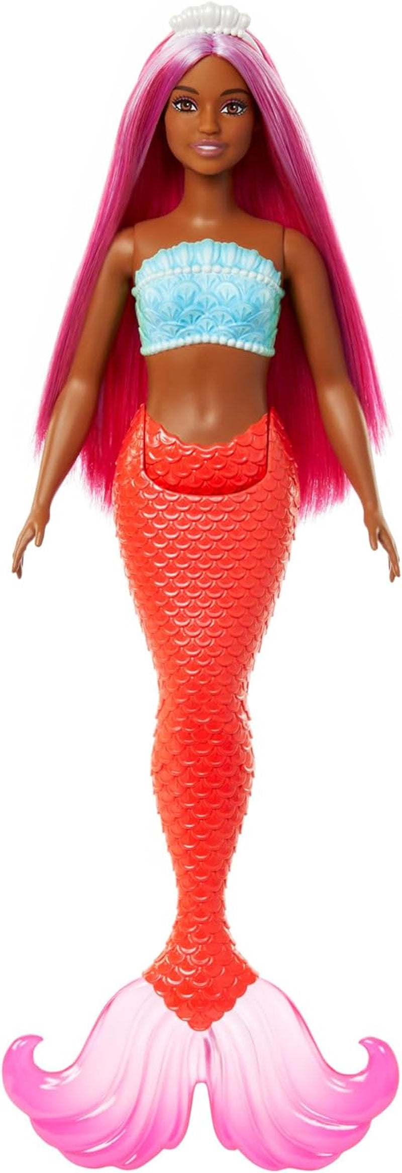 Muñeca Barbie Sirena con Diadema y Cabello Elegante Rosa y Lila, Top de Concha y Aleta Cola Azul Lavanda, HRR06 Naty Shop Muñecas Cola de Sirena en Rojo Tropical