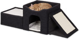 Relaxdays Katzenhöhle, plegable, 3 Liegeplätze, Katzenhaus mit Kratzfläche, HBT: 36,5x112x41 cm, Katzenversteck, negro