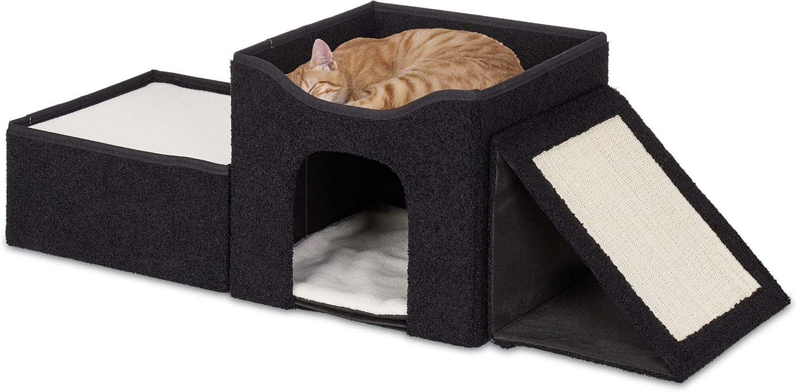 Relaxdays Katzenhöhle, plegable, 3 Liegeplätze, Katzenhaus mit Kratzfläche, HBT: 36,5x112x41 cm, Katzenversteck, negro