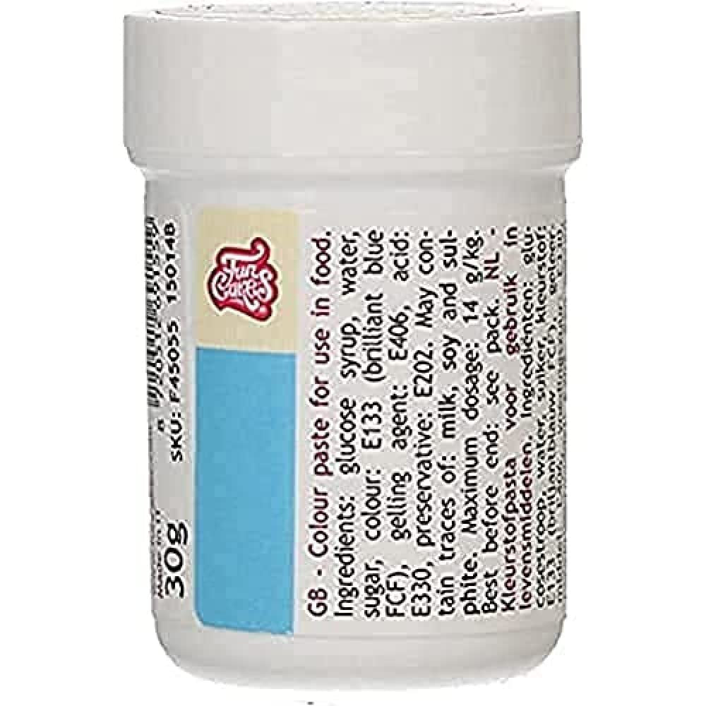 Colorante alimentario concentrado Funcakes Paste Color Blue Sky; para masa, nata, fondant, mazapán, masa, pasta para modelar y pasta de flores. Halal y Kosher. 30 gramos