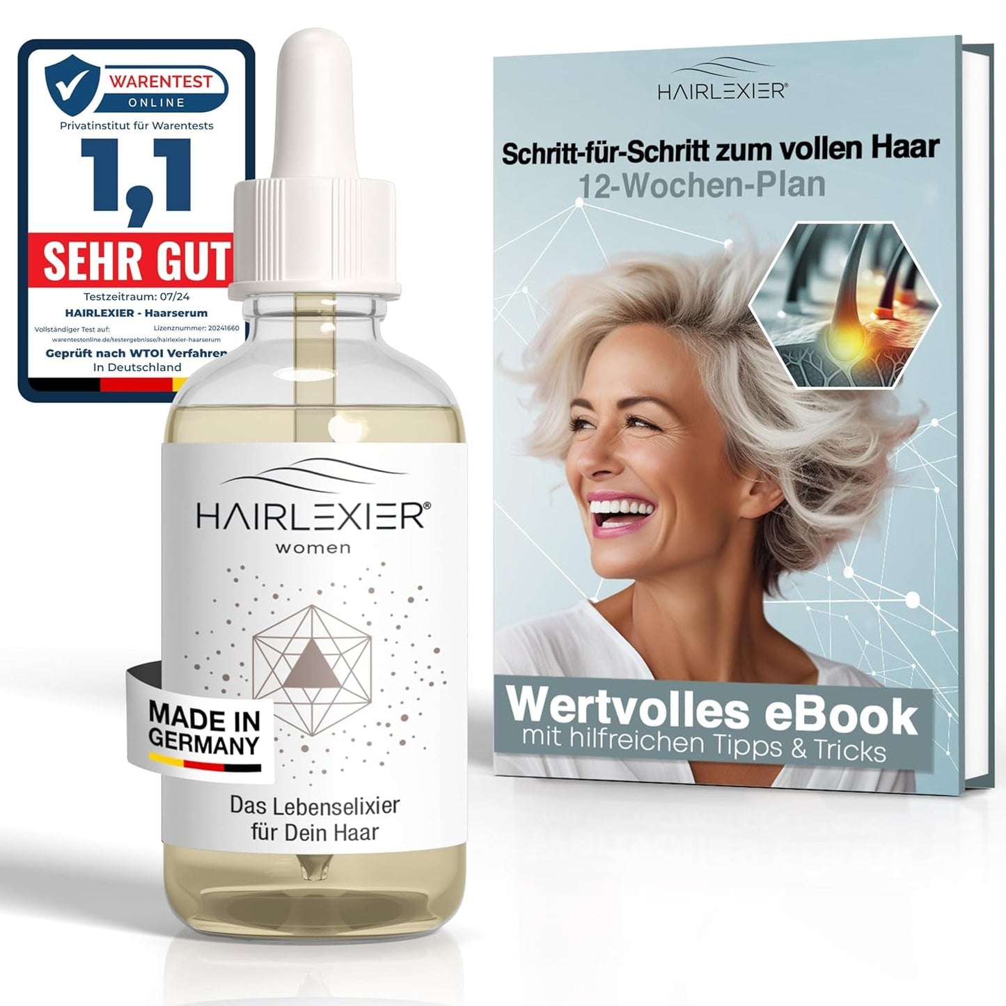 Hairlexier Remedio para el crecimiento del cabello para mujeres - Aceite capilar de romero, aceite capilar de ricino, aceite de lavanda, suero capilar natural contra la caída difusa del cabello, favorece el crecimiento del cabello, vegano y orgánico + Cuaderno de trabajo Cuidado del cabello Naty Shop Women