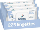 BIOLANE - Toallitas húmedas para bebés con agua - 225 toallitas - 3 x 75 piezas - Limpieza suave y eficaz - Desde el nacimiento - Calidad francesa