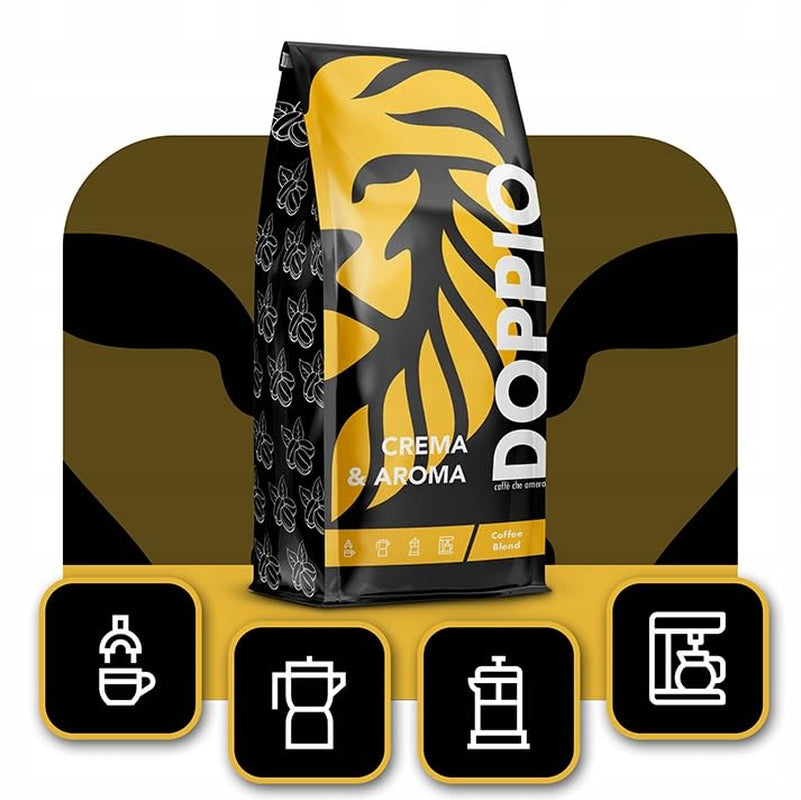 Doppio Crema y Sabor 1KG | Granos de café 80% Arábica y 20% Robusta | con notas de cacao, nueces y caramelo | Tostado fresco y medio, baja acidez | para café expreso | Café Orca Azul