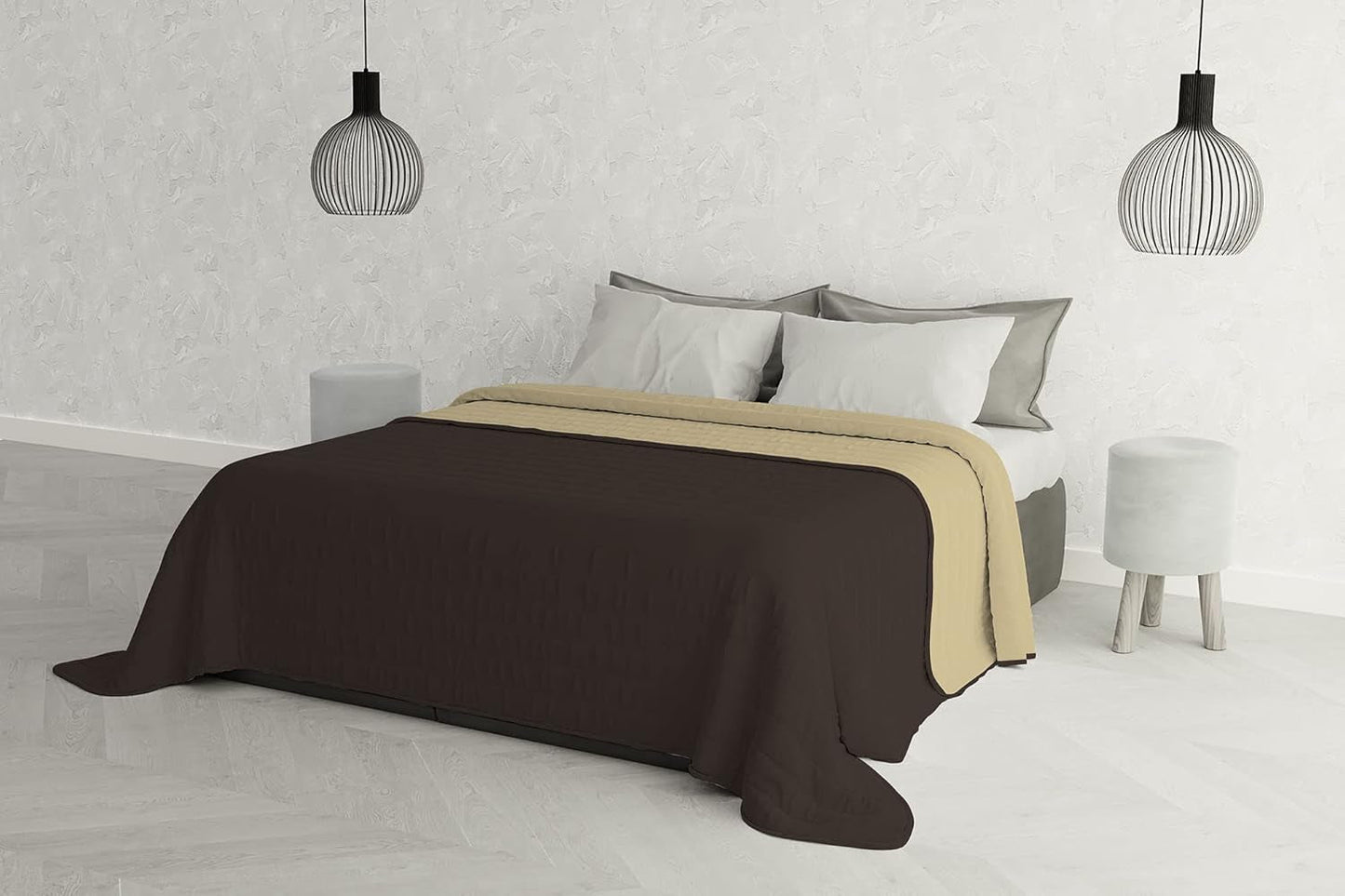 Elegante manta para cama doble 260 x 270 cm azul oscuro/verde manzana Camas y mantas Besuche den Italian Bed Linen-Store Marrone/panna