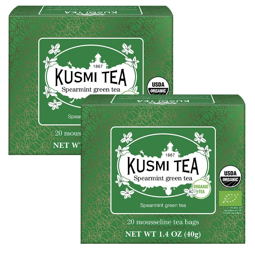 Té Kusmi - Paquete de 2 - Té verde jazmín - Mezcla de té verde jazmín orgánico - Té verde 100% orgánico - Se puede consumir frío o caliente - 2X20 bolsitas de té