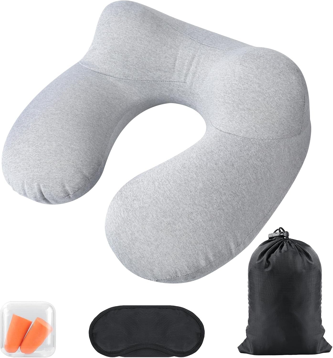 Aiqinu Almohada inflable para el cuello, almohada de viaje, almohada inflable compacta de cuello rápido con funda de almohada lavable para viajes en coche, avión, tren, oficina, almohadas de viaje familiares Naty Shop gris claro