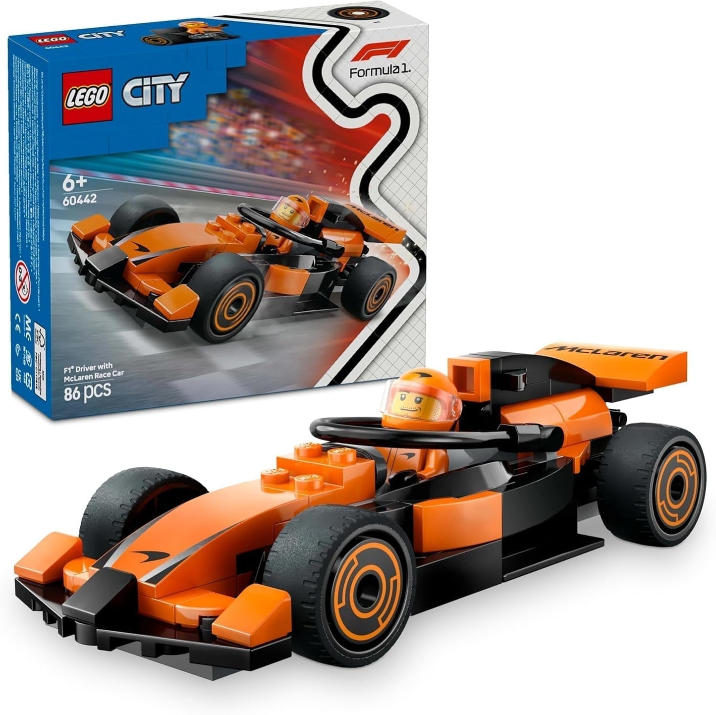 LEGO City F1 Racer con coche de carreras Mclaren - Modelo de juguete de Fórmula 1 con coche de carreras y minifigura - pequeño regalo para niños y niñas a partir de 6 años o aficionados a los deportes de motor 60442 Juegos de construcción Besuche den LEGO-Store Default title