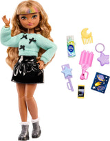 Muñeca Barbie Dream Besties y accesorios, muñeca Zia Fashion con arreglos desmontables y cabello castaño ondulado, cabello y luna de 7 piezas, JGG36