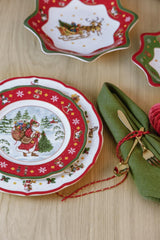 Hutschenreuther Happy Wintertime Red Christmas - Vajilla para 6 personas, porcelana, multicolor, 6 platos de desayuno, 6 platos llanos y 6 platos llanos, apto para lavavajillas y microondas
