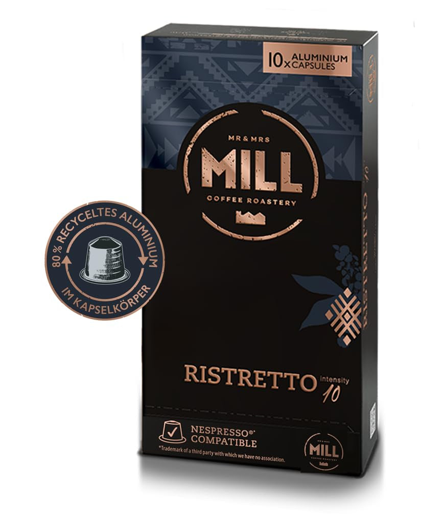 Kaffeekapseln Ristretto, 100 Kapseln für Kapselmaschinen (10x10), 80% aluminio reciclado en Kapselkörper