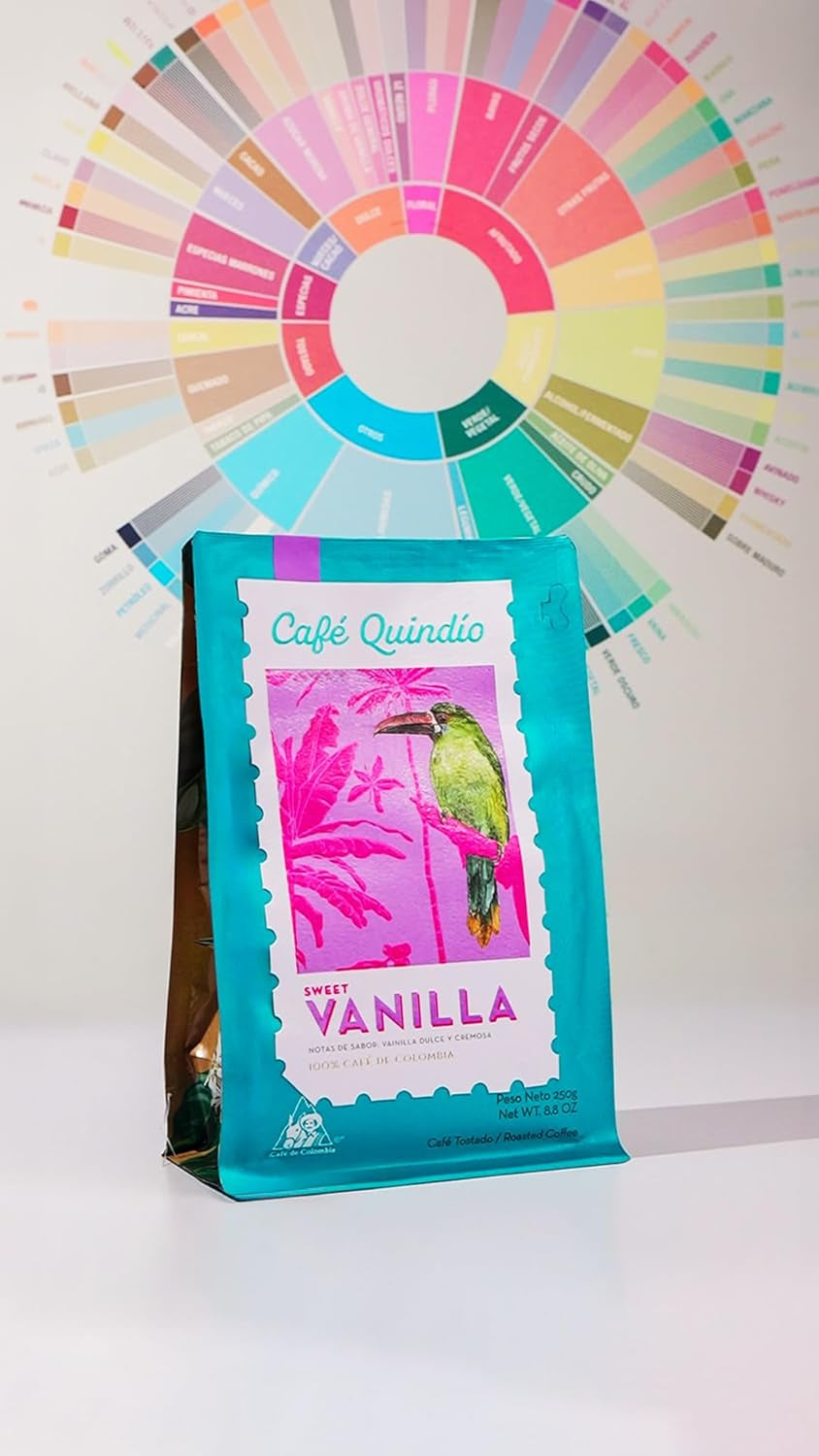 Café de Especialidad Café Quindío - 100% granos de café Arábica, Colombia - con notas naturales de vainilla dulce (250g) - ideal para café filtrado, máquinas portafiltro o prensa francesa