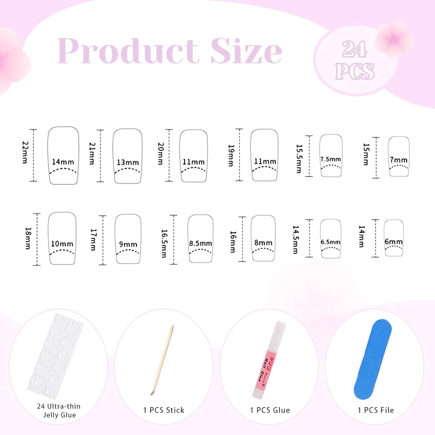 24 Uds. Uñas postizas con punta francesa cuadrada corta, diseño de corazón blanco, uñas acrílicas negras, cubierta completa