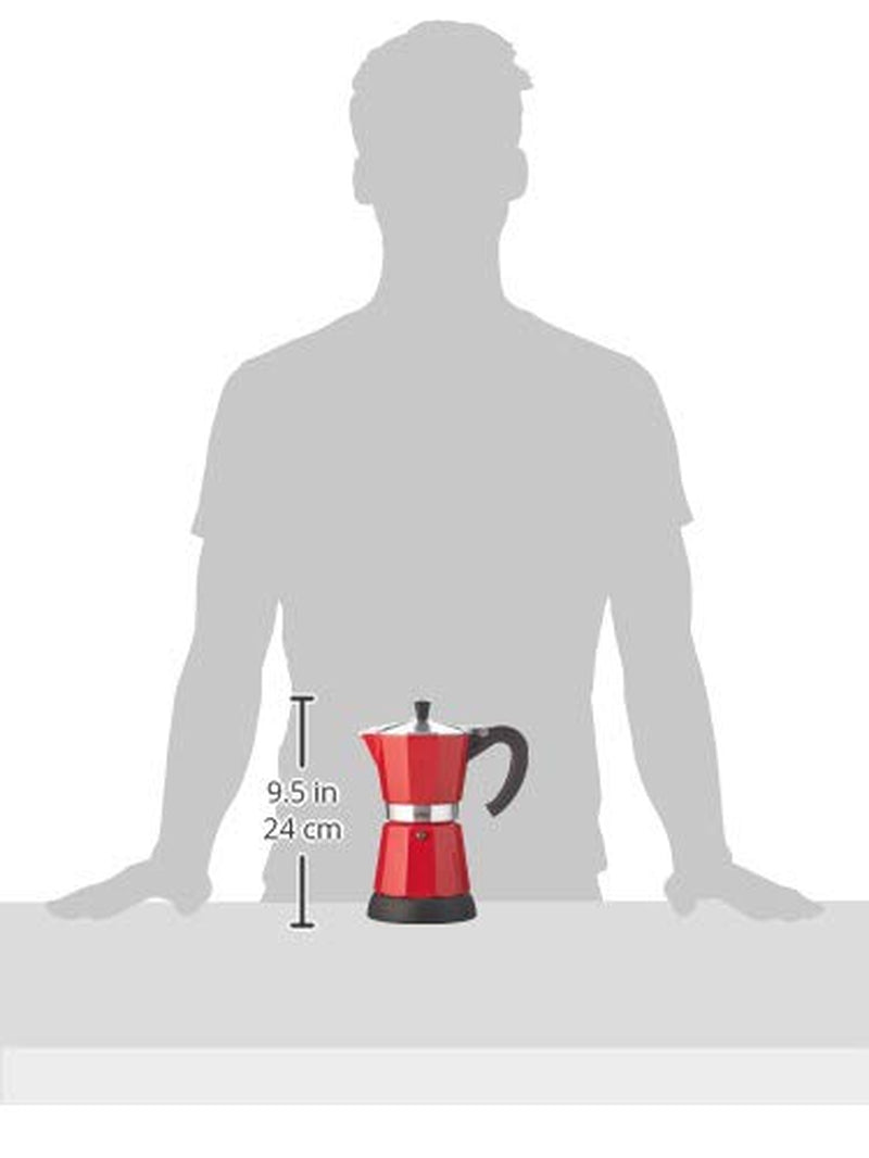 Cafetera espresso Cilio Classico para 6 tazas | eléctrico 480W | Ø 11,5 cm Alto: 25 cm | aluminio | rojo | placa integrada | con función de retención de calor y filtro reductor | para viajar o acampar