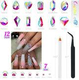 2630 piedras brillantes de cristal AB para uñas, 120 12 tipos de piedras brillantes grandes + 2510 6 tamaños de piedras redondas de cristal K9 para uñas, diamantes de imitación, diseños de uñas, dijes de uñas para arte facial