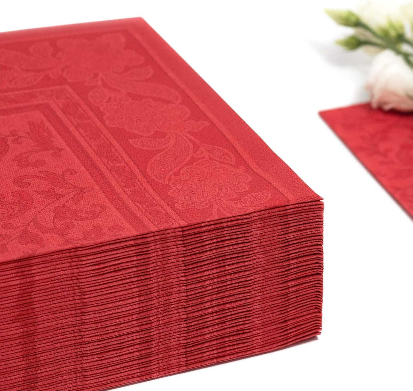50 servilletas premium "Colección ROYAL" pliegue 1/4 40 cm x 40 cm rojo "Adornos" de alta calidad (paquete de 2)