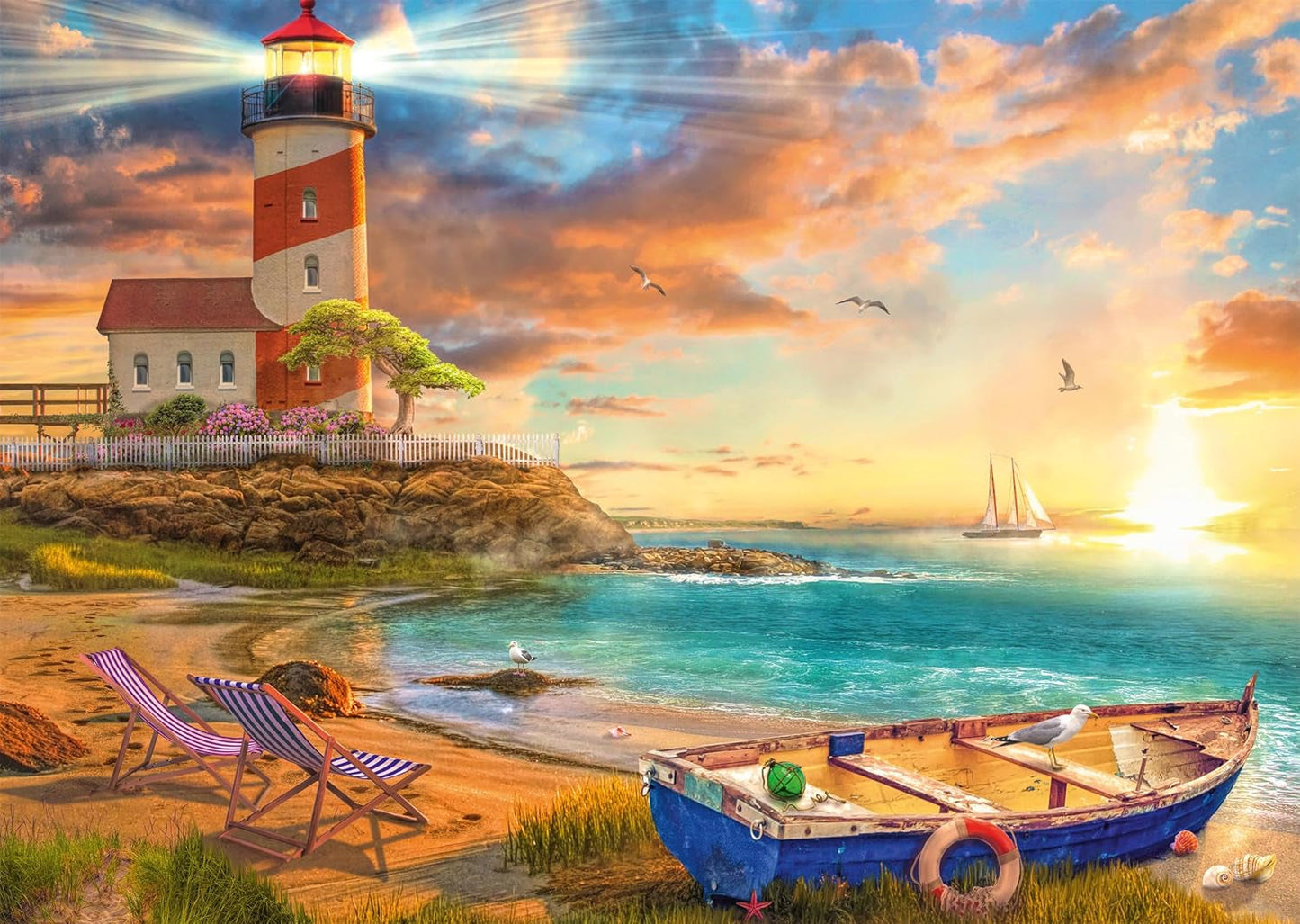 Schmidt Spiele 59765 Puesta de Sol en la Bahía del Faro, Puzzle de 1000 Piezas, Puzzle de Colores Naty Shop