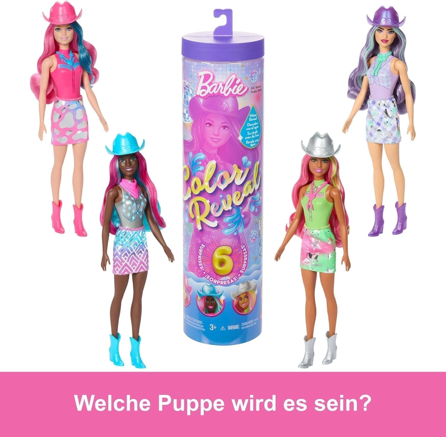 Muñeca Barbie Color Reveal Fashion y Accesorios con 6 Sorpresas, Serie Disco Star con Brillo Metálico y Top que Cambia de Color (Los estilos pueden variar), JCP01 Naty Shop Dolls
