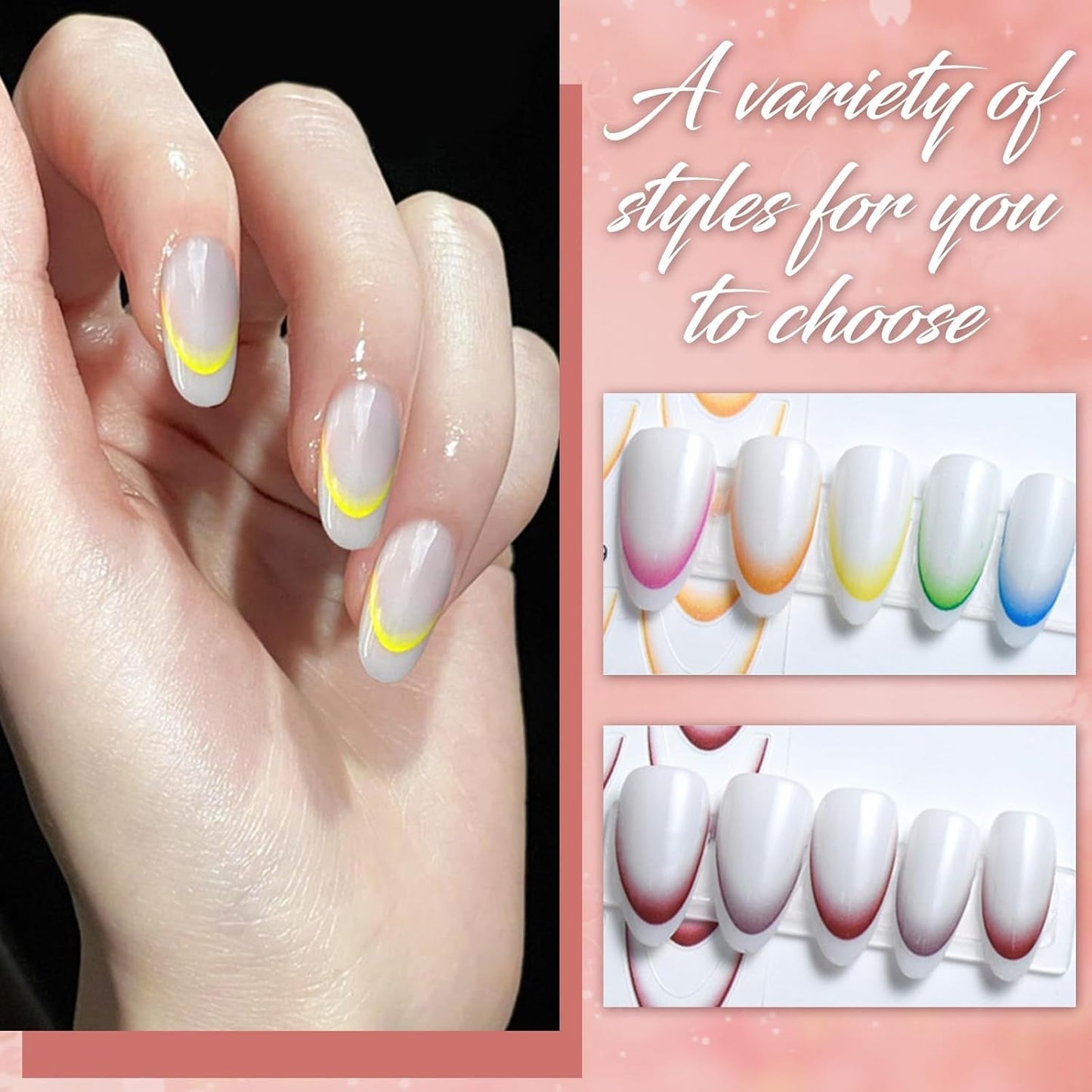 12 Stück French Tip Nagelsticker Selbstklebend Bunte French Nails Schablone Nagelaufkleber Nail Art Stickers Nageldesign DIY Nägel Zubehör (12 colores)