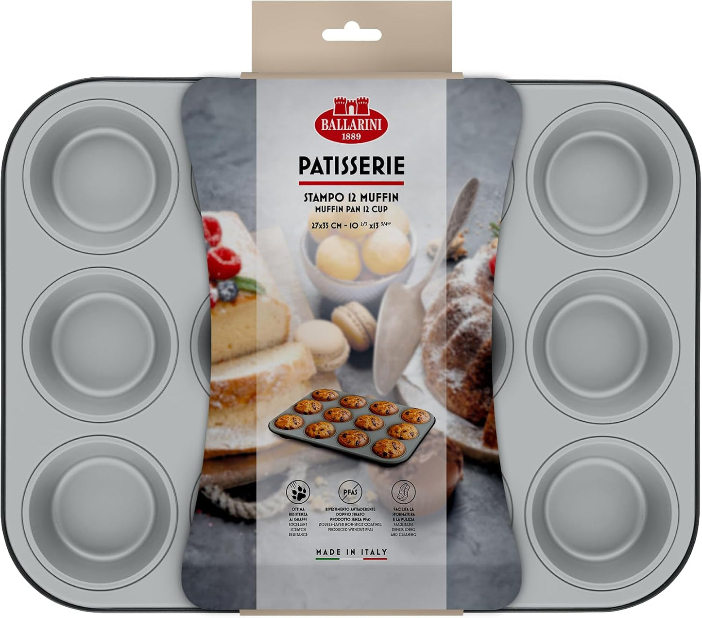 Ballarini, Bandeja de horno, varios modelos Moldes y bandejas de horno Naty Shop Gris 12 Muffins, 27 x 35 cm